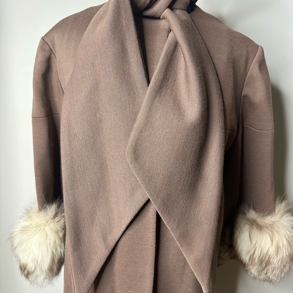 Donenfeld Dayton Brown Coat with Fur Cuffs - Picture 2 of 5